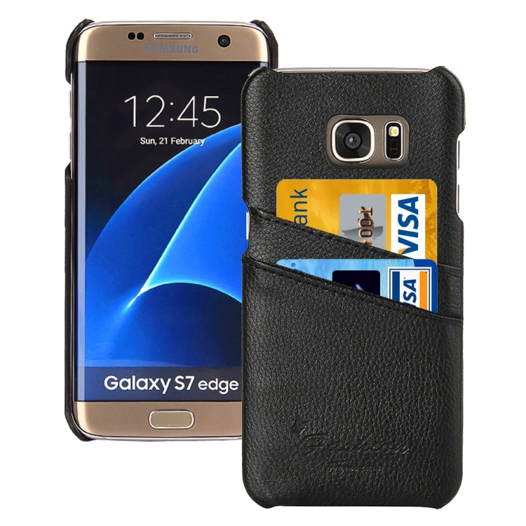 For Galaxy S7 Edge / G935 Litchi Texture Fashion Genuine Leather Back Cover Case with Card Slots
