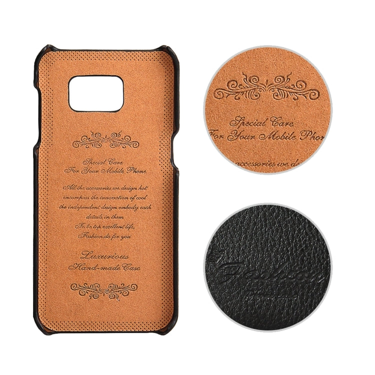 For Galaxy S7 Edge / G935 Litchi Texture Fashion Genuine Leather Back Cover Case with Card Slots