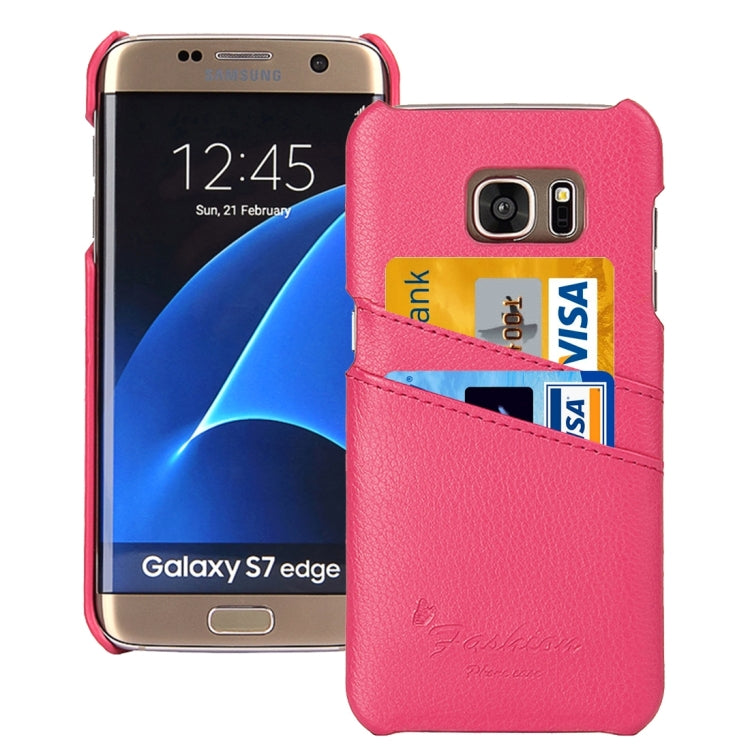 For Galaxy S7 Edge / G935 Litchi Texture Fashion Genuine Leather Back Cover Case with Card Slots