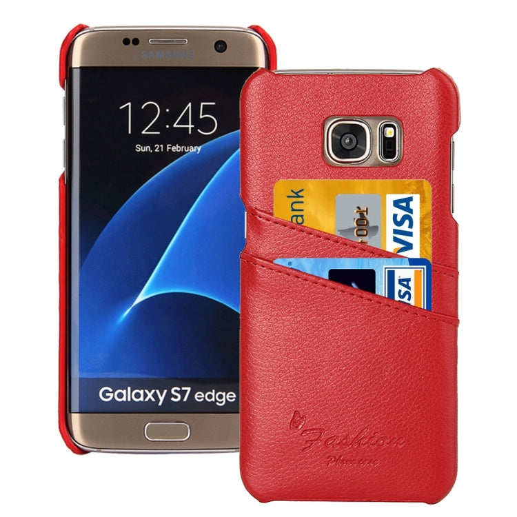 For Galaxy S7 Edge / G935 Litchi Texture Fashion Genuine Leather Back Cover Case with Card Slots