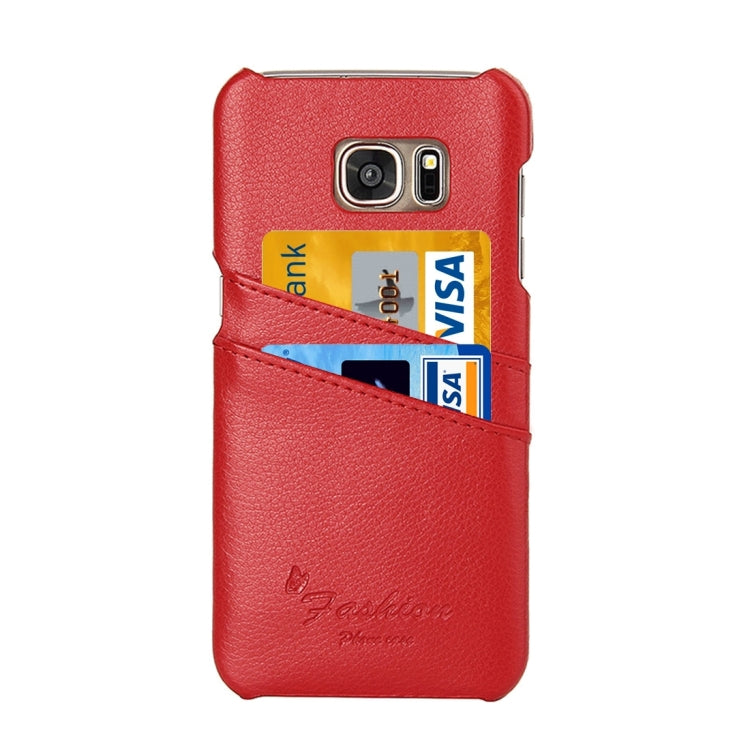 For Galaxy S7 Edge / G935 Litchi Texture Fashion Genuine Leather Back Cover Case with Card Slots