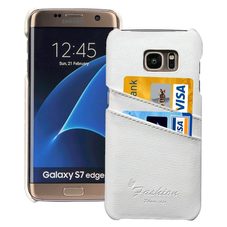 For Galaxy S7 Edge / G935 Litchi Texture Fashion Genuine Leather Back Cover Case with Card Slots