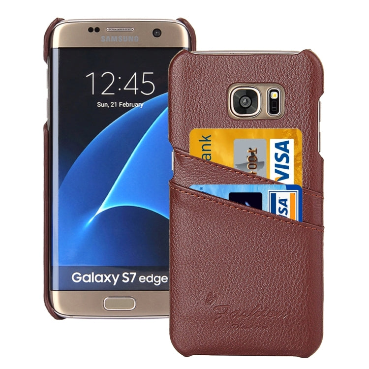 For Galaxy S7 Edge / G935 Litchi Texture Fashion Genuine Leather Back Cover Case with Card Slots