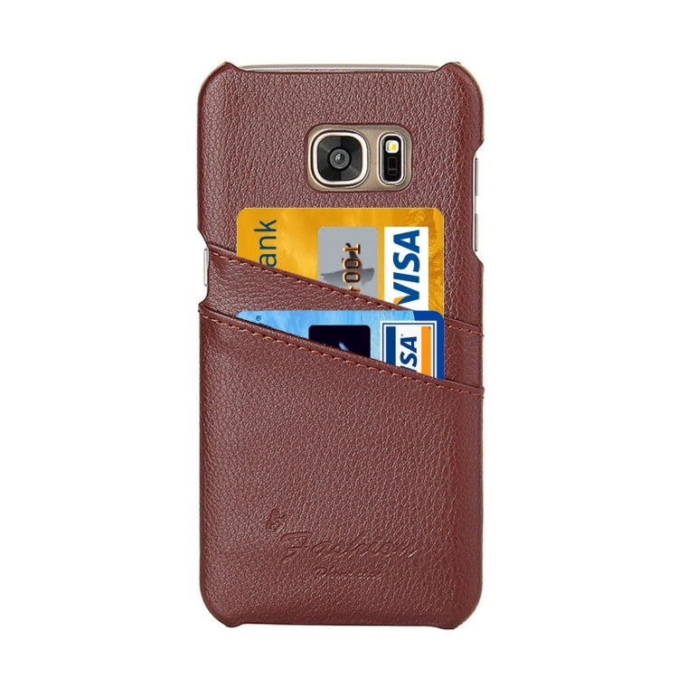 For Galaxy S7 Edge / G935 Litchi Texture Fashion Genuine Leather Back Cover Case with Card Slots