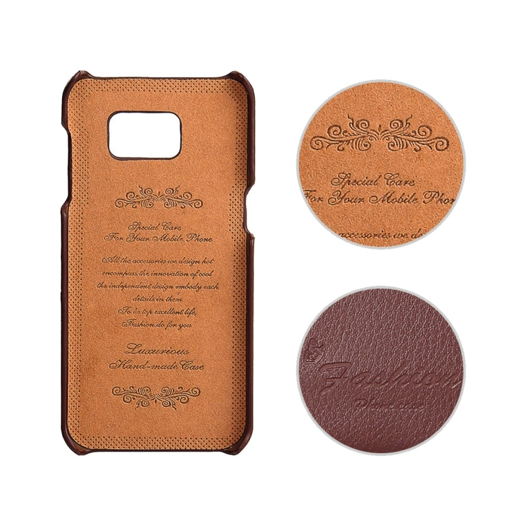 For Galaxy S7 Edge / G935 Litchi Texture Fashion Genuine Leather Back Cover Case with Card Slots