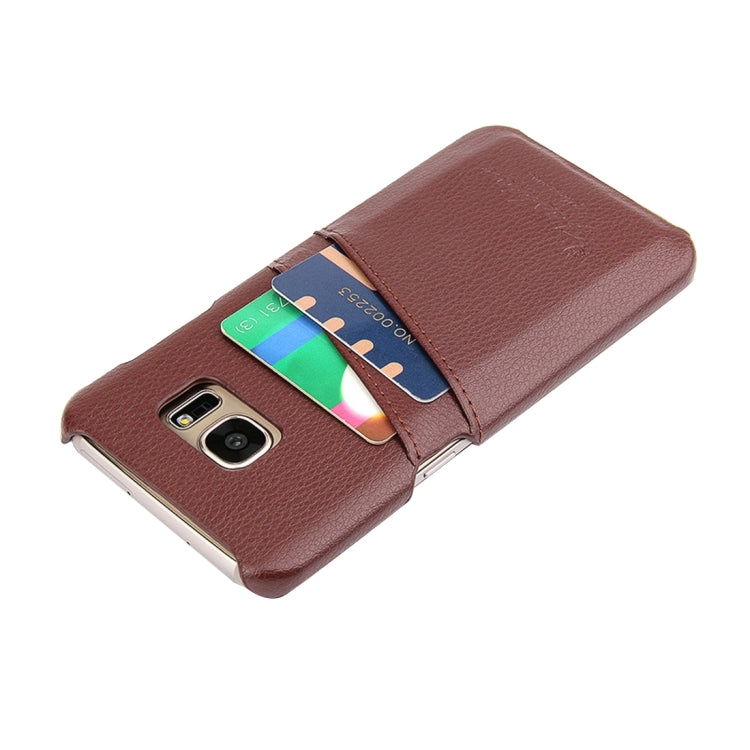 For Galaxy S7 Edge / G935 Litchi Texture Fashion Genuine Leather Back Cover Case with Card Slots