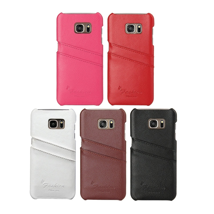 For Galaxy S7 Edge / G935 Litchi Texture Fashion Genuine Leather Back Cover Case with Card Slots