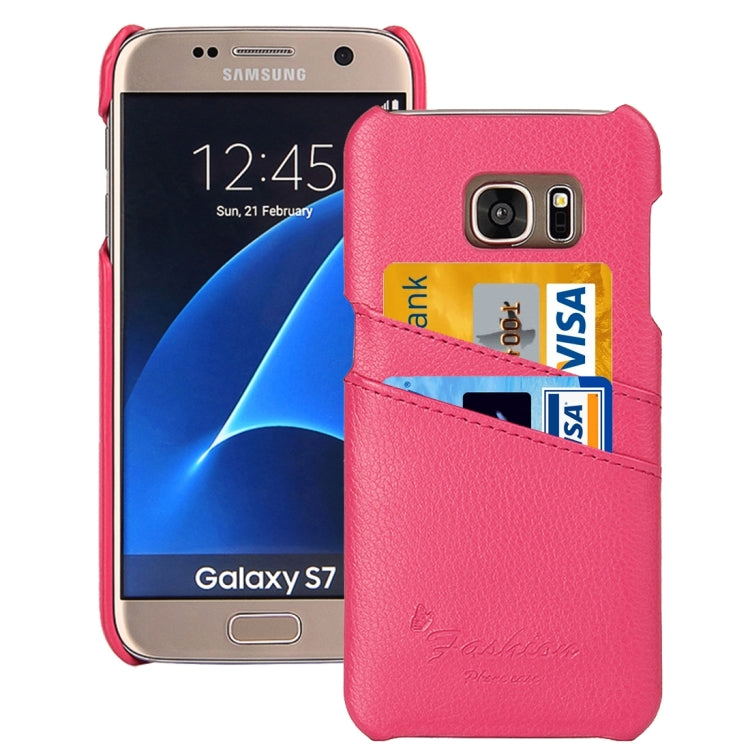 For Galaxy S7 / G930 Litchi Texture Fashion Genuine Leather Back Cover Case with Card Slots