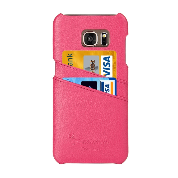 For Galaxy S7 / G930 Litchi Texture Fashion Genuine Leather Back Cover Case with Card Slots