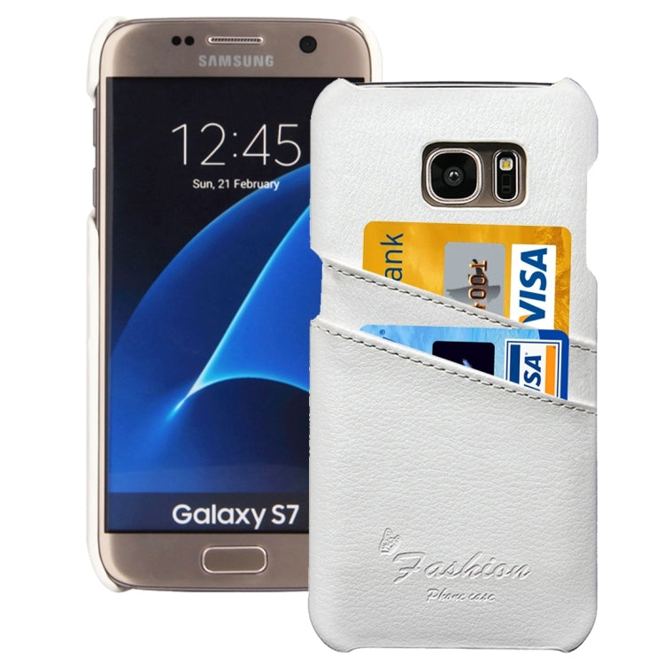 For Galaxy S7 / G930 Litchi Texture Fashion Genuine Leather Back Cover Case with Card Slots