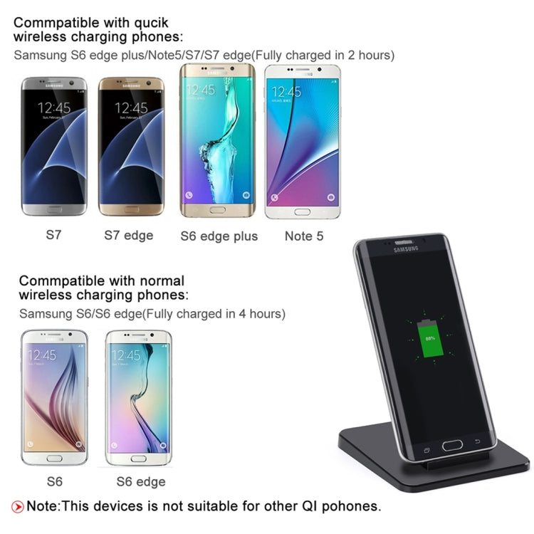 Itian A15-10W Qi Standard Wireless Stand Charger  for iPhone 8 / 8 Plus / X &  Galaxy S7 Edge / S7 / S6 / S6 edge / S6 edge + / Note 5(Black)