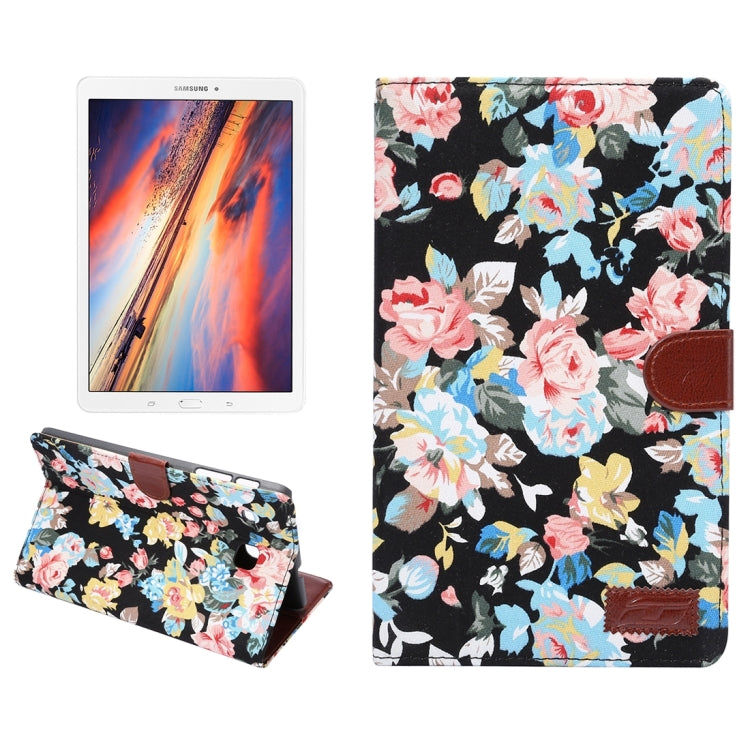 Flower Pattern Cloth Surface Horizontal Flip Leather Case with Holder & Card Slot & Wallet & Sleep / Wake-up Function for Galaxy Tab E 8.0 / T377V(Black)