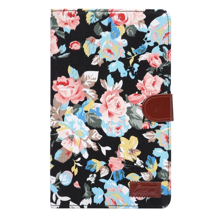 Flower Pattern Cloth Surface Horizontal Flip Leather Case with Holder & Card Slot & Wallet & Sleep / Wake-up Function for Galaxy Tab E 8.0 / T377V(Black)