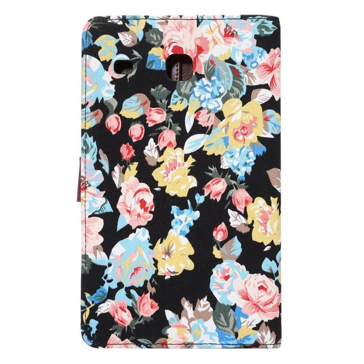 Flower Pattern Cloth Surface Horizontal Flip Leather Case with Holder & Card Slot & Wallet & Sleep / Wake-up Function for Galaxy Tab E 8.0 / T377V(Black)