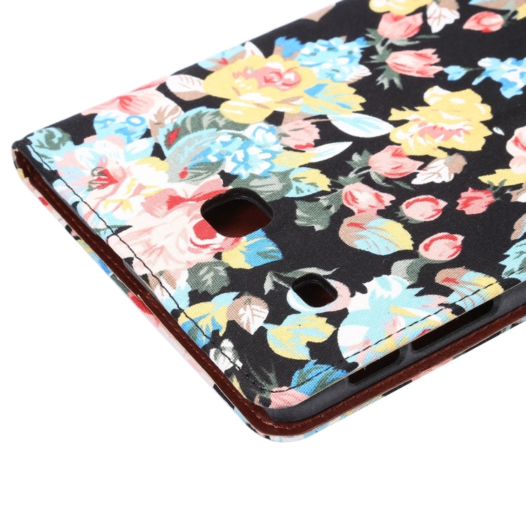 Flower Pattern Cloth Surface Horizontal Flip Leather Case with Holder & Card Slot & Wallet & Sleep / Wake-up Function for Galaxy Tab E 8.0 / T377V(Black)
