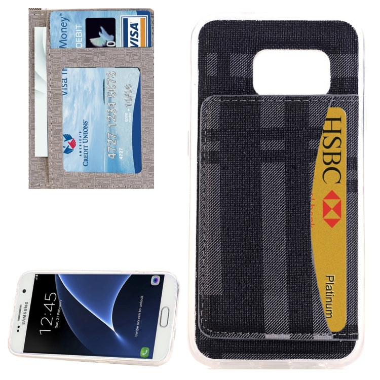 For Galaxy S7 / G930 Lattice Stripes Pattern Protective Case with Holder & Card Slot (Dark Blue)
