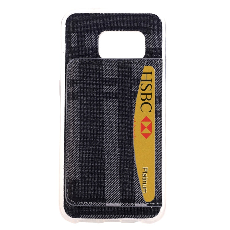 For Galaxy S7 / G930 Lattice Stripes Pattern Protective Case with Holder & Card Slot (Dark Blue)