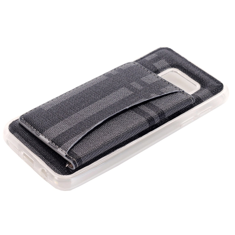 For Galaxy S7 / G930 Lattice Stripes Pattern Protective Case with Holder & Card Slot (Dark Blue)