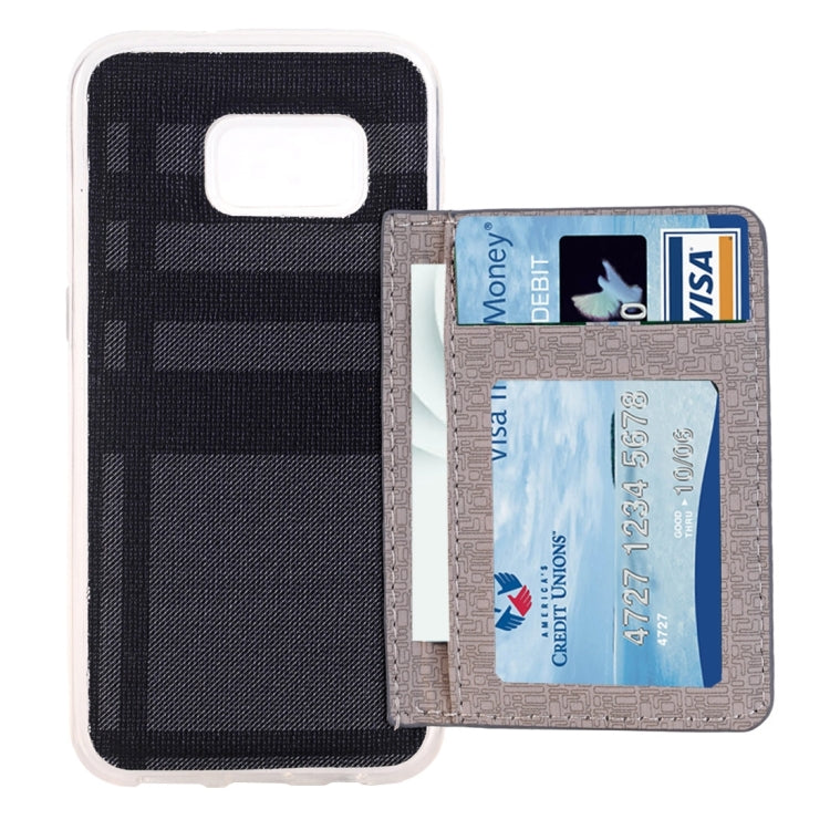 For Galaxy S7 / G930 Lattice Stripes Pattern Protective Case with Holder & Card Slot (Dark Blue)