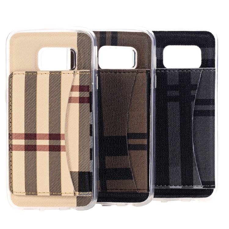 For Galaxy S7 / G930 Lattice Stripes Pattern Protective Case with Holder & Card Slot (Dark Blue)
