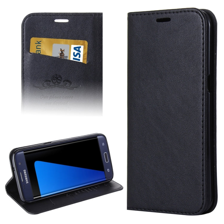 For Galaxy S7 Edge / G935 No Buckle and Magnetic Suction of Lambskin Texture Horizontal Flip Leather Case with Holder & Card Slots