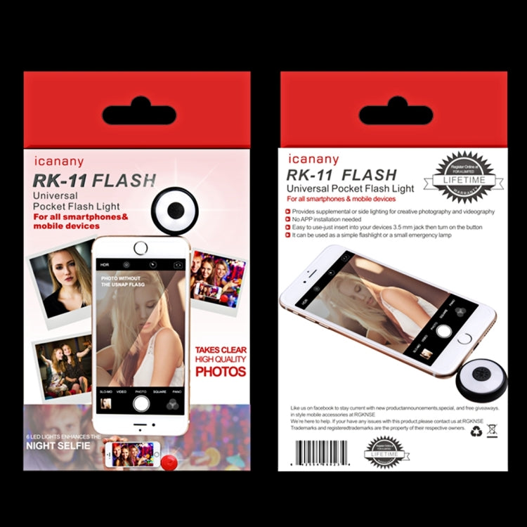 RK11 Universal Night Using Selfie Enhancing Diamond 6 LED Flash Light for iPhone & Android Smartphones & Tablets & Digital Camera