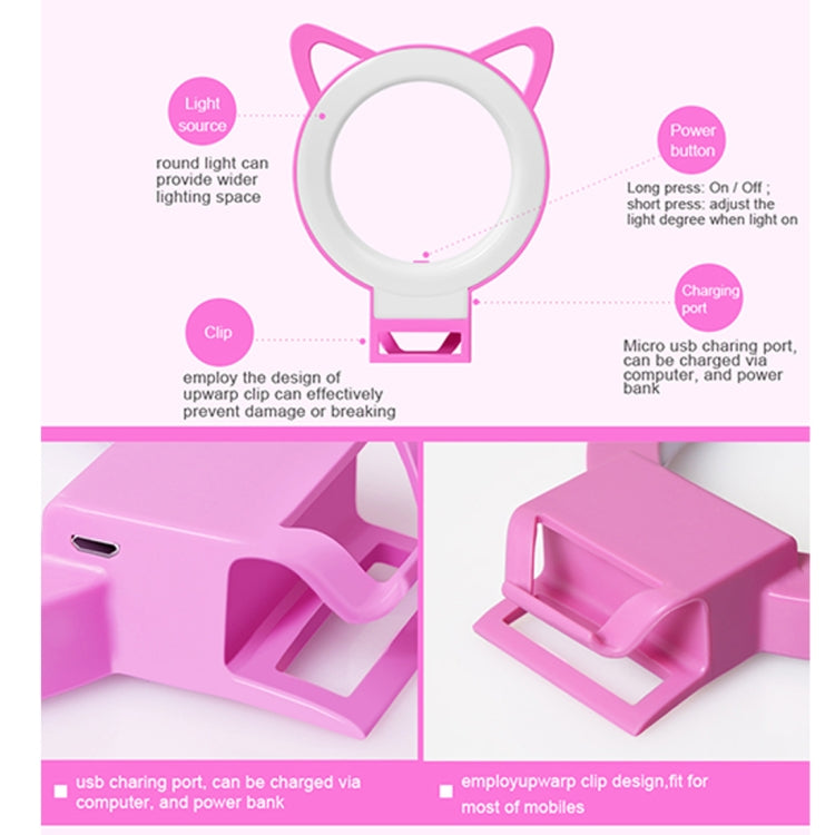 RK13 Anchor Live Broadcast Cute Artifact Cat Ears Shape 3 Levels of Brightness Beauty Fill Light with 36 LED Light, For iPhone, Galaxy, Huawei, Xiaomi, LG, HTC and Other Smart Phones