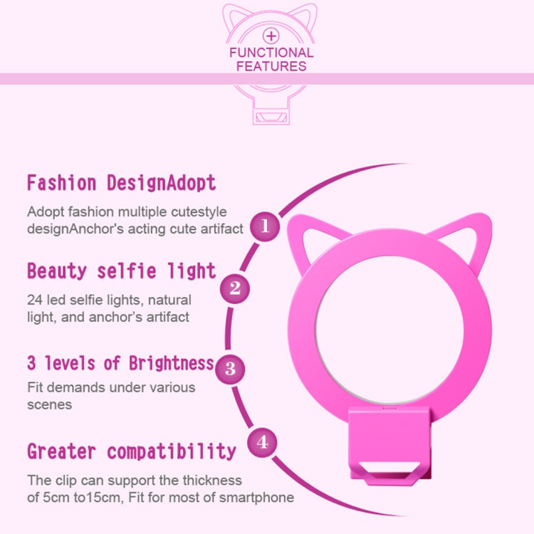 RK13 Anchor Live Broadcast Cute Artifact Cat Ears Shape 3 Levels of Brightness Beauty Fill Light with 36 LED Light, For iPhone, Galaxy, Huawei, Xiaomi, LG, HTC and Other Smart Phones