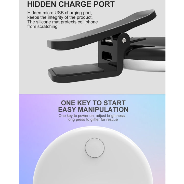 RK17 Mini and Portable Live Show Beauty Artifact 3 Levels of Brightness Warm and White Light Fill Light with 9 LED Light, For iPhone, Galaxy, Huawei, Xiaomi, LG, HTC and Other Smart Phones