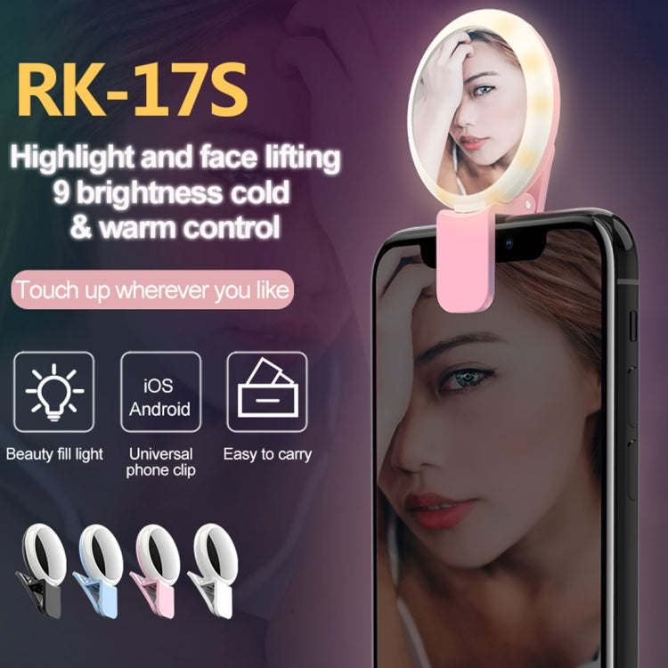 RK17S 3 Levels of Brightness Cold + Warm + Mixed Light Mini Cosmetic Mirror / Beauty Fill Light with 20 LED Light, For iPhone, Galaxy, Huawei, Xiaomi, LG, HTC and Other Smart Phones