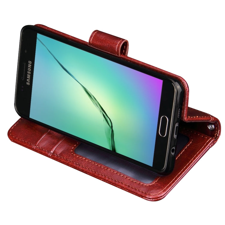 For Galaxy A3(2016) / A310 Crazy Horse Texture Splice Horizontal Flip Leather Case with Photo Frame & Holder & Card Slots & Wallet(Brown)