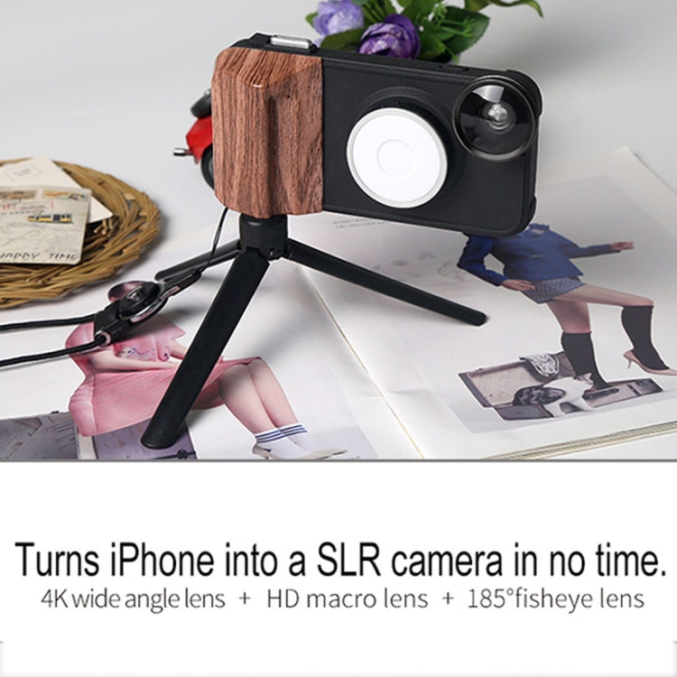 RK23 for iPhone 8 & 7 Selfie 9 Levels of Brightness Beauty Fill Light Phone Case, With Wide Angle + Macro + Fisheye Lens(Black)
