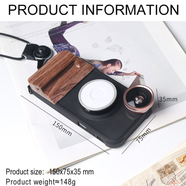 RK23 for iPhone 8 & 7 Selfie 9 Levels of Brightness Beauty Fill Light Phone Case, With Wide Angle + Macro + Fisheye Lens(Black)
