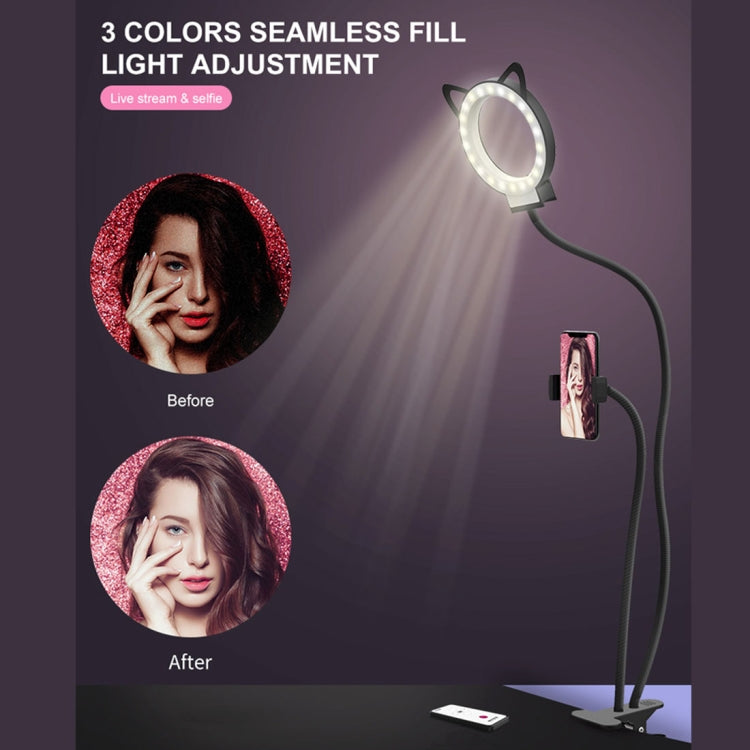 RK24 Selfie Ring Light with Cell Phone Holder Stand for Live Stream / Makeup / Live Broadcast/ Live Show, With 3-Light Mode, 9-Level Brightness, for iPhone / Android(Black)
