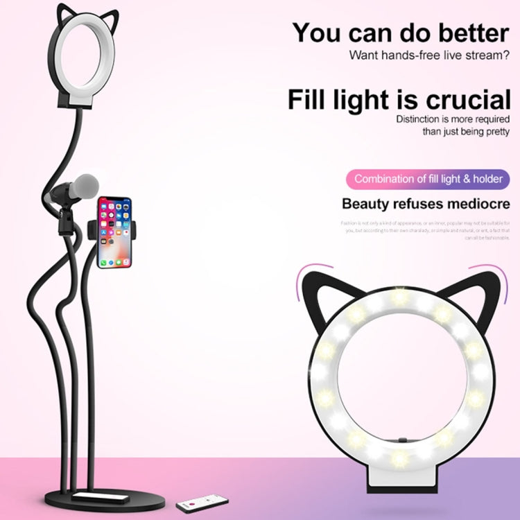 RK25 3 in 1 Selfie Ring Light with Cell Phone & Microphone Holder Stand for Live Stream, With 3-Light Mode, 9-Level Brightness, for iPhone / Android(Black)