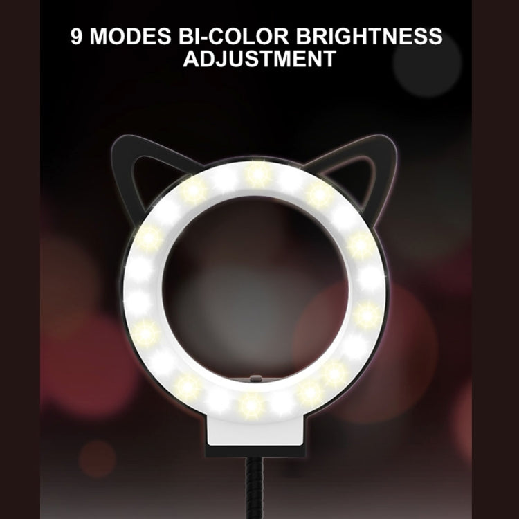 RK25 3 in 1 Selfie Ring Light with Cell Phone & Microphone Holder Stand for Live Stream, With 3-Light Mode, 9-Level Brightness, for iPhone / Android(Black)