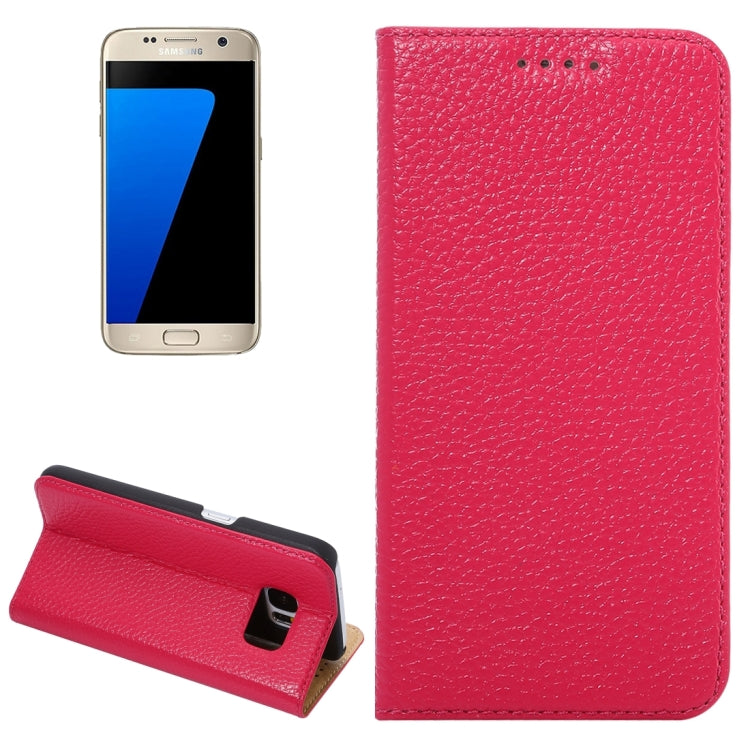 For Galaxy S7 / G930 Litchi Texture Horizontal Flip Genuine Leather Case with Holder