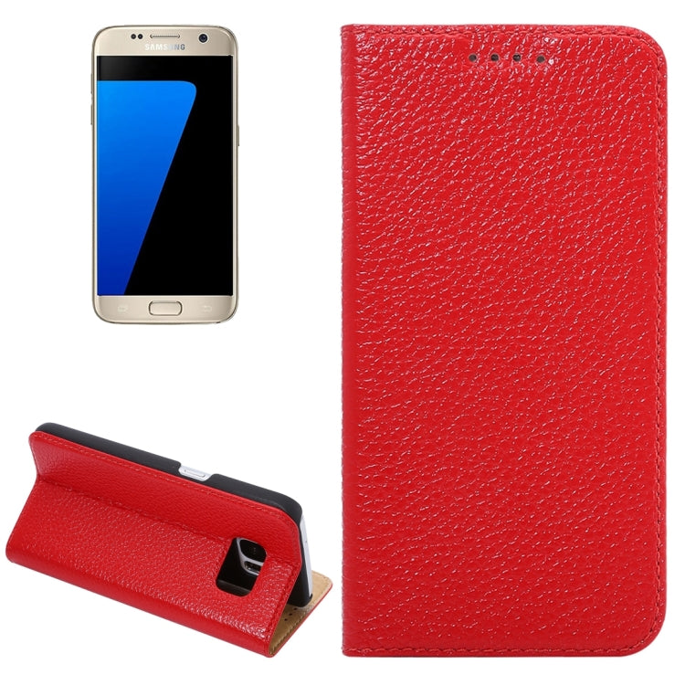 For Galaxy S7 / G930 Litchi Texture Horizontal Flip Genuine Leather Case with Holder