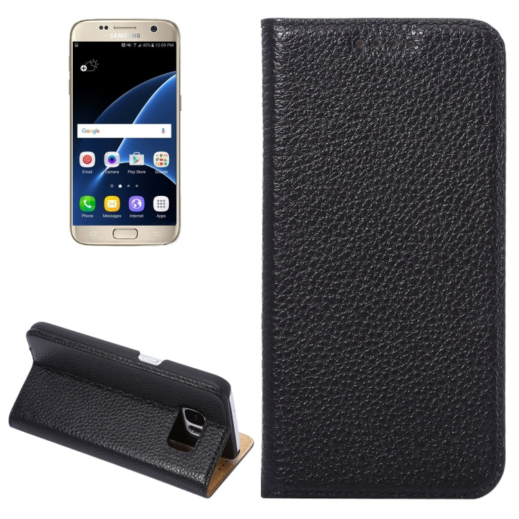 For Galaxy S7 Edge / G935 Litchi Texture Horizontal Flip Genuine Leather Case with Holder