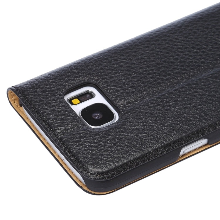For Galaxy S7 Edge / G935 Litchi Texture Horizontal Flip Genuine Leather Case with Holder