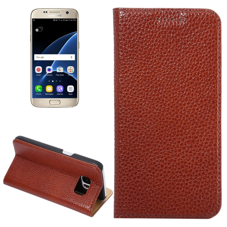 For Galaxy S7 Edge / G935 Litchi Texture Horizontal Flip Genuine Leather Case with Holder