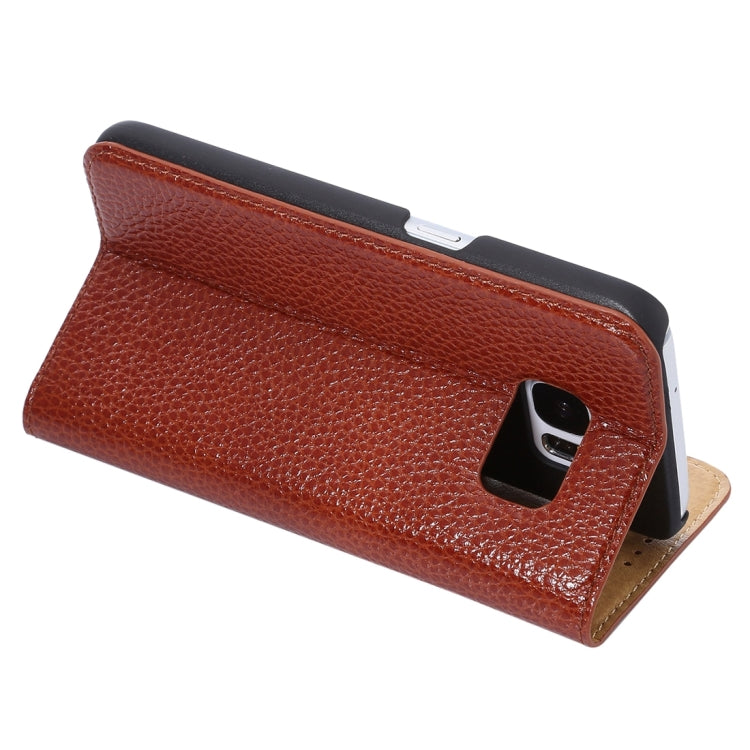 For Galaxy S7 Edge / G935 Litchi Texture Horizontal Flip Genuine Leather Case with Holder
