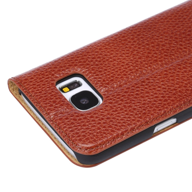 For Galaxy S7 Edge / G935 Litchi Texture Horizontal Flip Genuine Leather Case with Holder