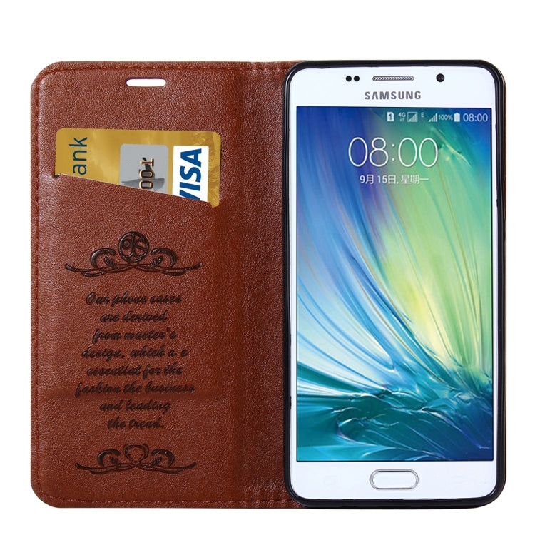For Galaxy A5(2016) / A510 No Buckle and Magnetic Suction of Lambskin Texture Horizontal Flip Leather Case with Holder & Card Slots