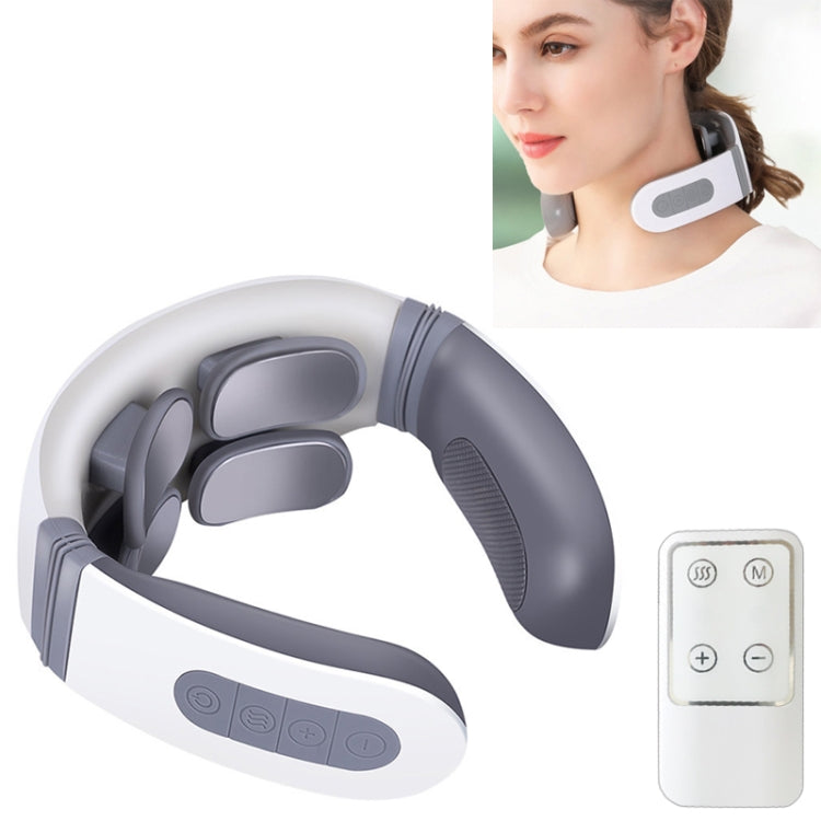 4-head Neck Protector Pulse Multifunctional Intelligent Cervical Massager Rechargeable Remote Control Version(White)