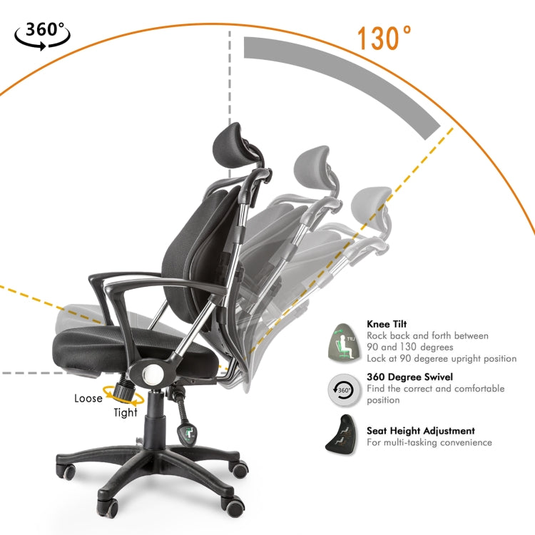 [US Warehouse] Ergonomic Office Chairs Computer High Back Swivel Chairs with Adjustable Headrest & Back Support(Black)