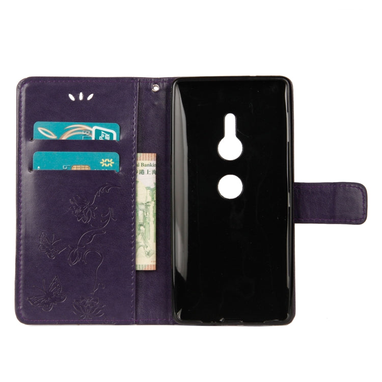 For Sony Xperia XZ2 Lotus Butterfly Pattern Horizontal Flip Leather Case with Holder & Card Slots & Wallet & Lanyard
