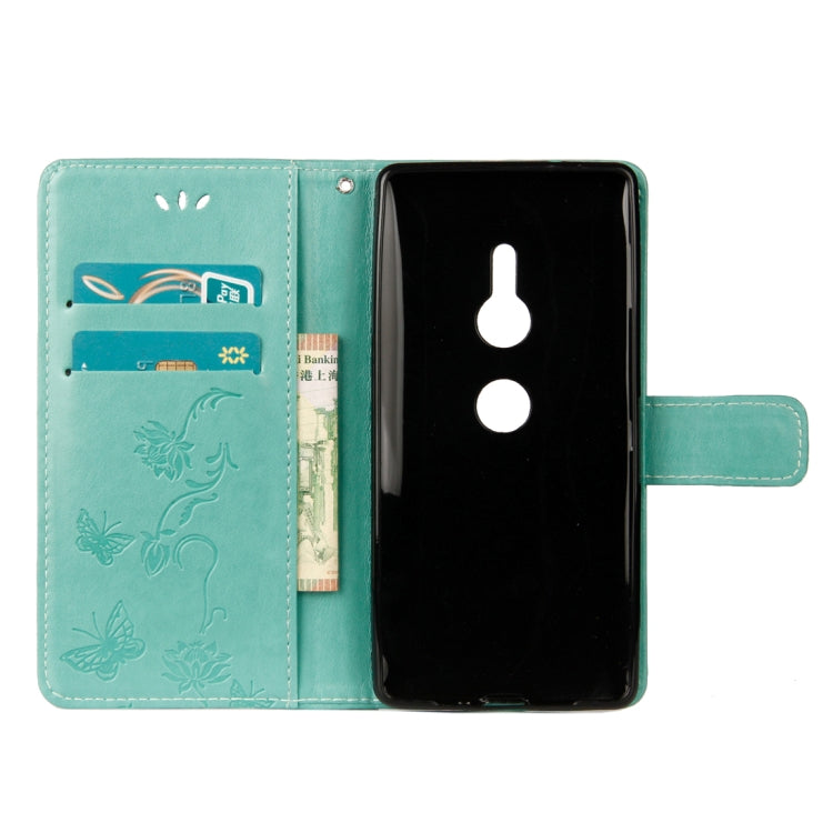 For Sony Xperia XZ2 Lotus Butterfly Pattern Horizontal Flip Leather Case with Holder & Card Slots & Wallet & Lanyard