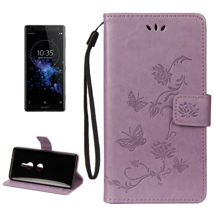 For Sony Xperia XZ2 Lotus Butterfly Pattern Horizontal Flip Leather Case with Holder & Card Slots & Wallet & Lanyard