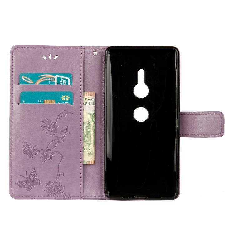 For Sony Xperia XZ2 Lotus Butterfly Pattern Horizontal Flip Leather Case with Holder & Card Slots & Wallet & Lanyard